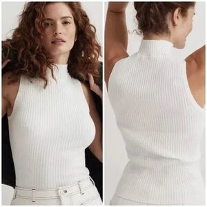 Madewell Ribbed Mock-Neck Sweater Tank in Antique Cream Size XXS NWT